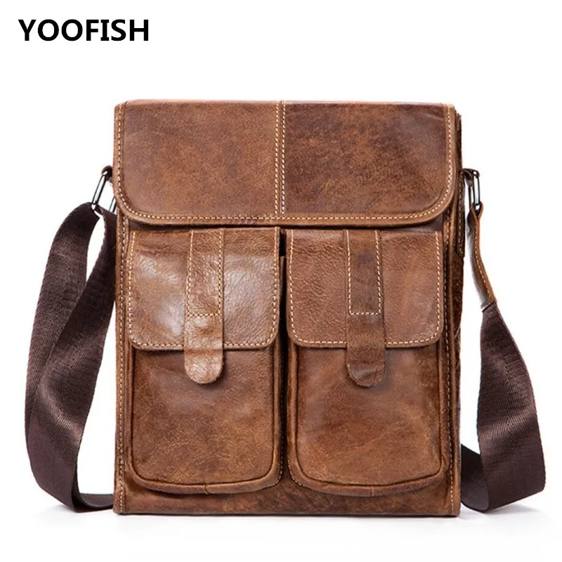 Классическая винтажная черная/коричневая/кофейная Мужская сумка из натуральной