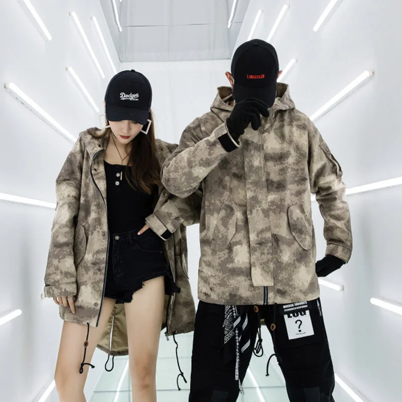 Мужская куртка в стиле хип хоп уличная Harajuku камуфляжная с капюшоном ветровка