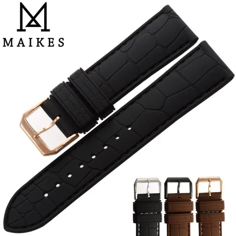 Ремешок MAIKES резиновый для мужских наручных часов спортивный черный браслет с