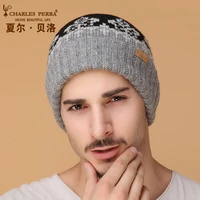 charles perra men knitted hats autumn winter double layer thicken wool hat fashion trend casual male skullies beanies cd92