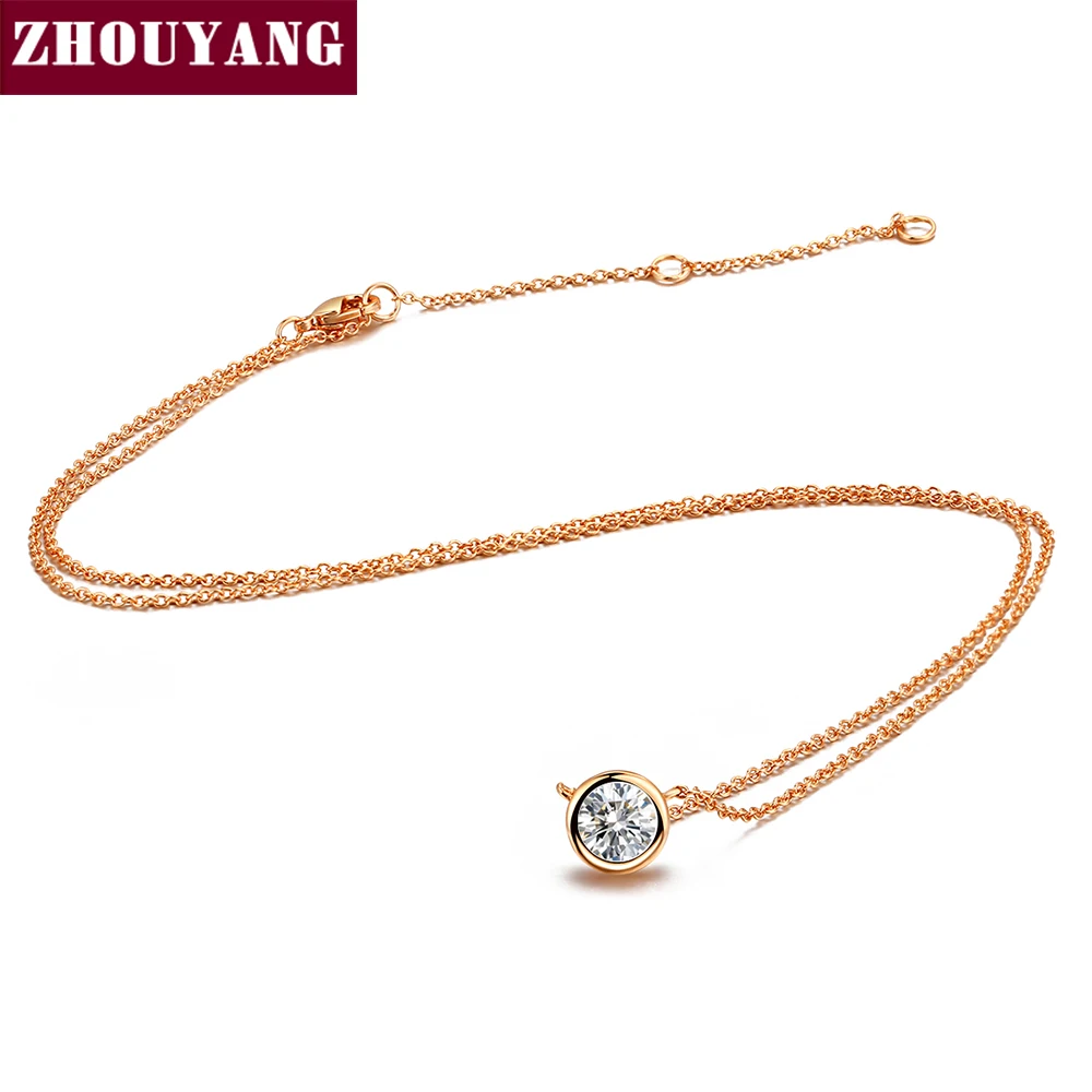 ZHOUYANG ожерелье для женщин, простое Стильное ожерелье с кулоном из кубического циркония, розовое золото, модное ювелирное изделие, подарок на день рождения, ZYN388