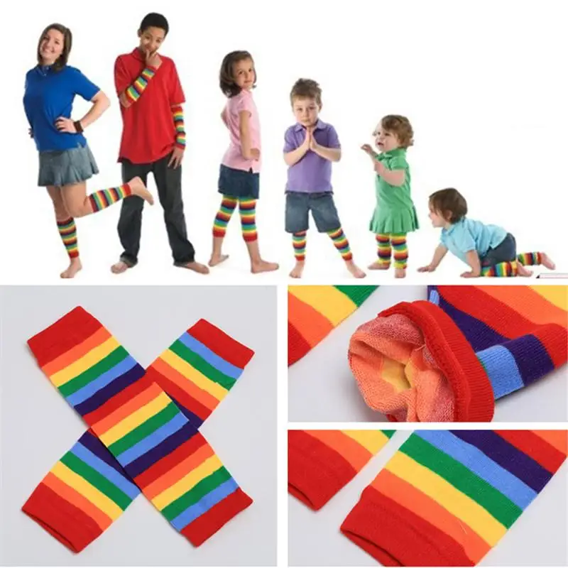 

Baby Toddler Kids Leg Warmer Protectores Kneepad Colorful Sunny Rainbow Stripes Socks Long Boot For Boy Girls Leg Warmers