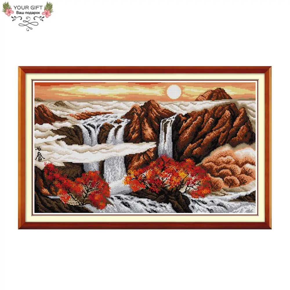 Ваш подарок F382 14CT 11CT Счетный и штампованный домашний декор Sunrise In Autumn рукоделие