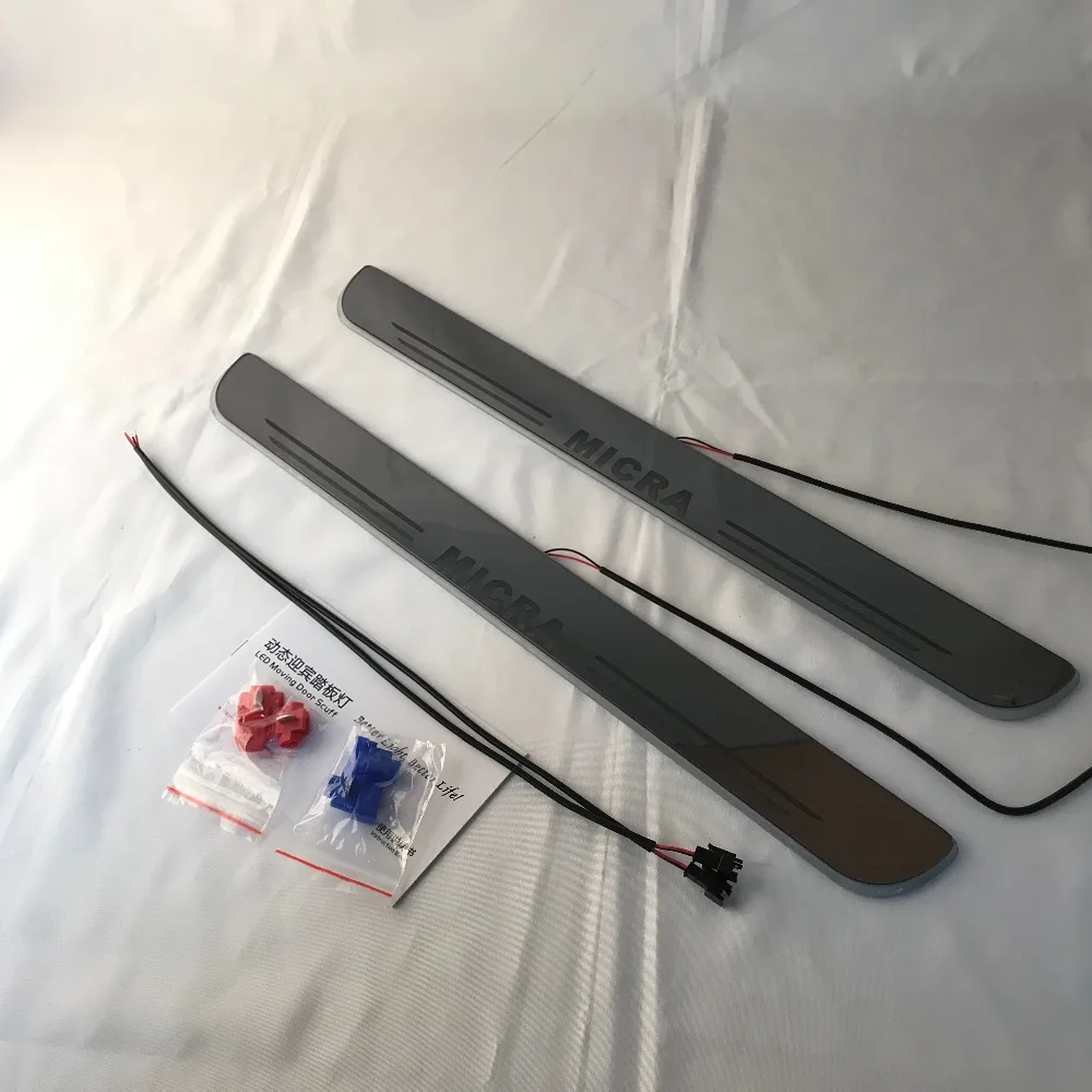 

RQXR led moving door scuff for Nissan micra dynamic door sill plate flat lining overlay flow/fixed light, 2pcs