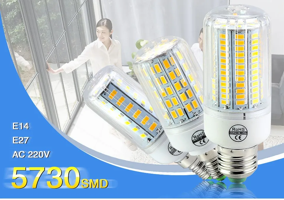 Светодиодный Светодиодная лампа-кукуруза E27 220V 230V 5730 SMD E14 светодиодный светильник 24 30 42 64 80 89 108 136 светодиодный s ампулы Bombillas для Кухня Гостиная