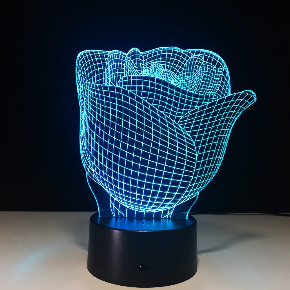 Роза цветок 7 цветов Регулируемый USB креативный 3D Ночник светильник цветочный LED
