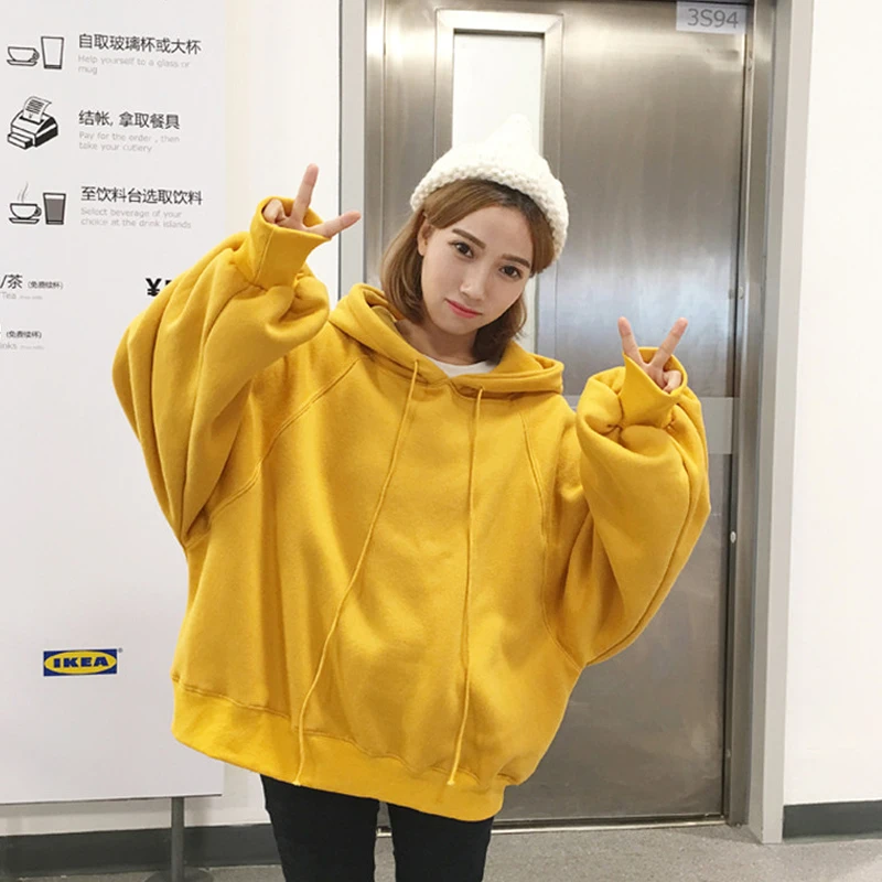 Модный пуловер с капюшоном, Женская толстовка,, корейский стиль, Ulzzang, Harajuku, однотонный бархат, с капюшоном, толстовки, женские, повседневные толстовки
