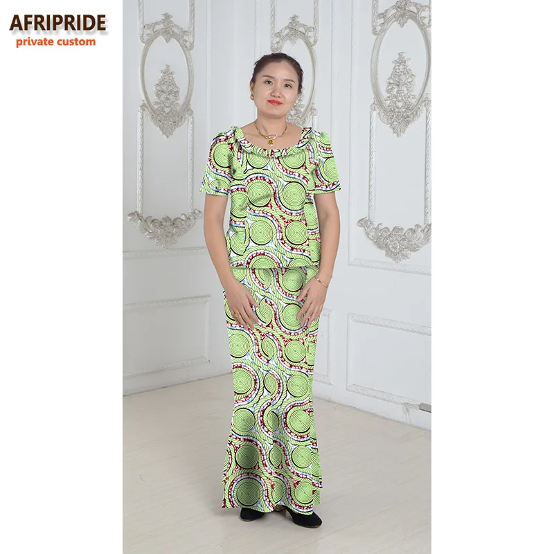 African traditional style 2 pieces skirt set for women AFRIPRIDE shor sleeve top+ankle length casual A622617 | Тематическая одежда