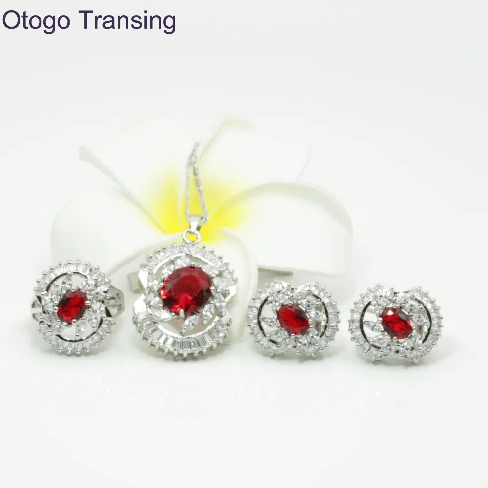 Otogo Новый Желтый Цвет Красный Циркон Свадебные с ожерелья/серьги/Кольцо