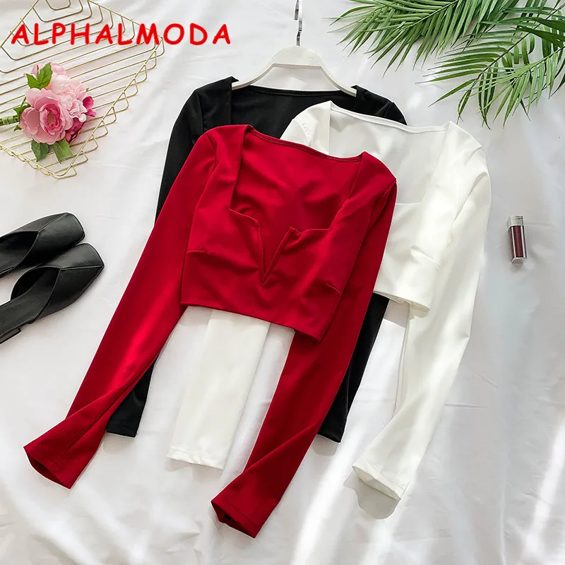 Женская укороченная куртка ALPHALMODA с глубоким V-образным вырезом и длинными