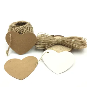 100 шт.лот Белые коричневые бирки из крафт-бумаги, садовые этикетки, сердце, свадебная заметка, пустая цена, подвесной бирка, свадебное украшение, 6,5*5 см