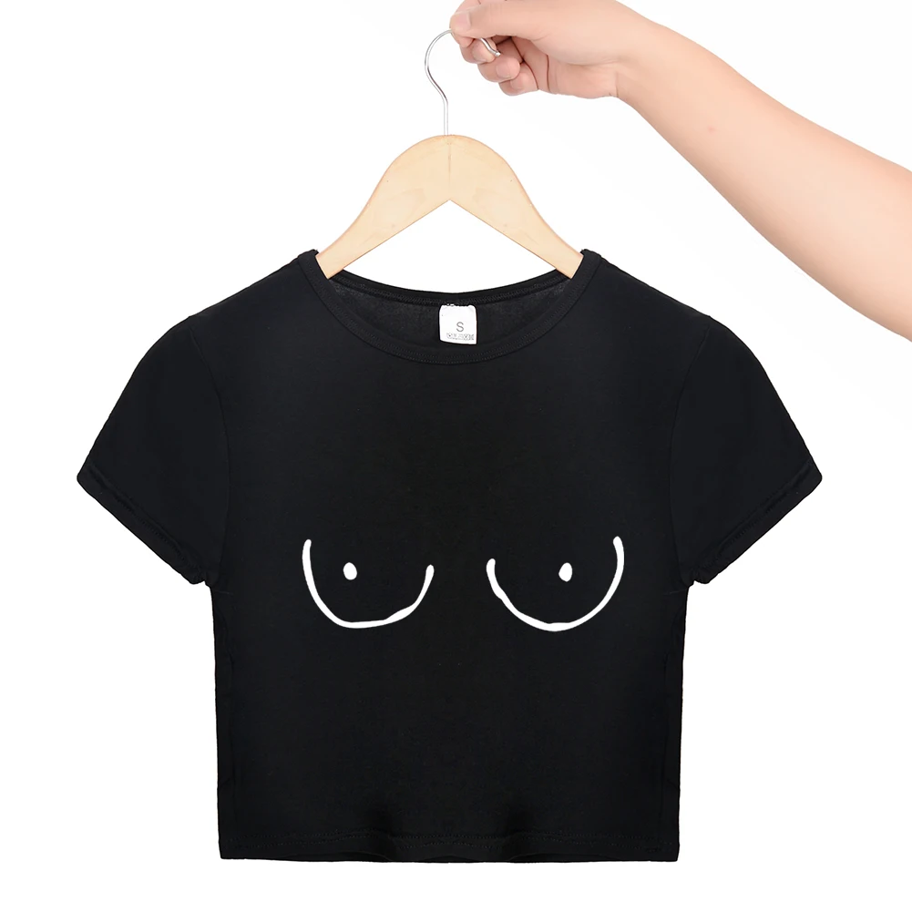 Black Женская футболка с забавными TITTIES BOOBIES с принтом, короткий топ сексуальный Повседневный Топ, футболка, хипстер, последние хипстерские женские футболки для девочек - Цвет: Black