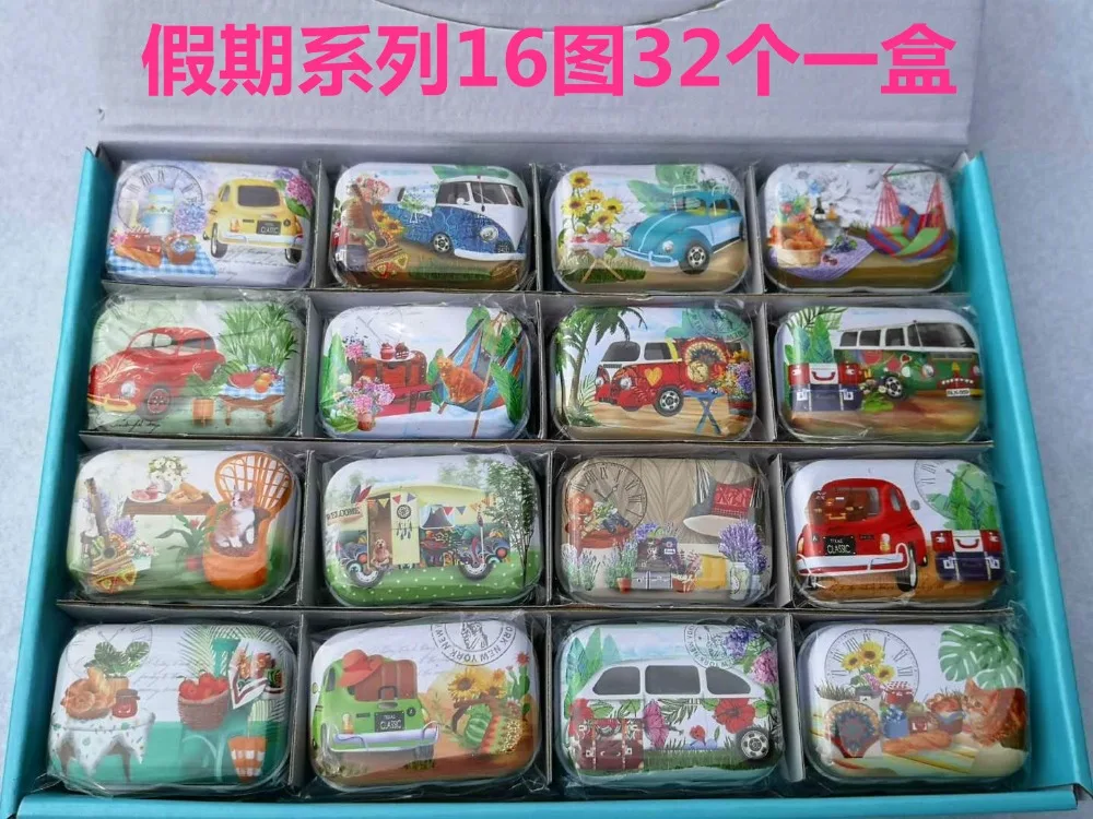 

32 Pc/Lot Vacation Series Mini Cover Iron Tin Metal Pencil Case / Can/Pill Cute Small Kit/Candy Storage Gift Box