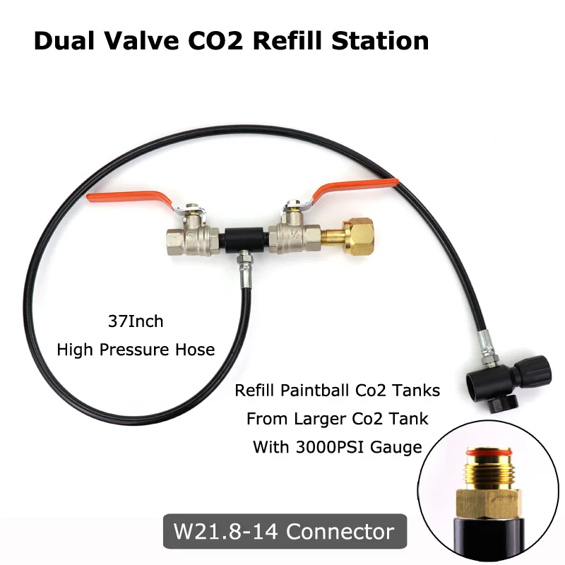W21.8-14 Black Пейнтбол PCP Deluxe двойной клапан CO2 заполняющая станция адаптер с манометром 37 дюймов шланг высокого давления CGA320 и W21.8-14(DIN 477 - Цвет: W21.8-14 Black