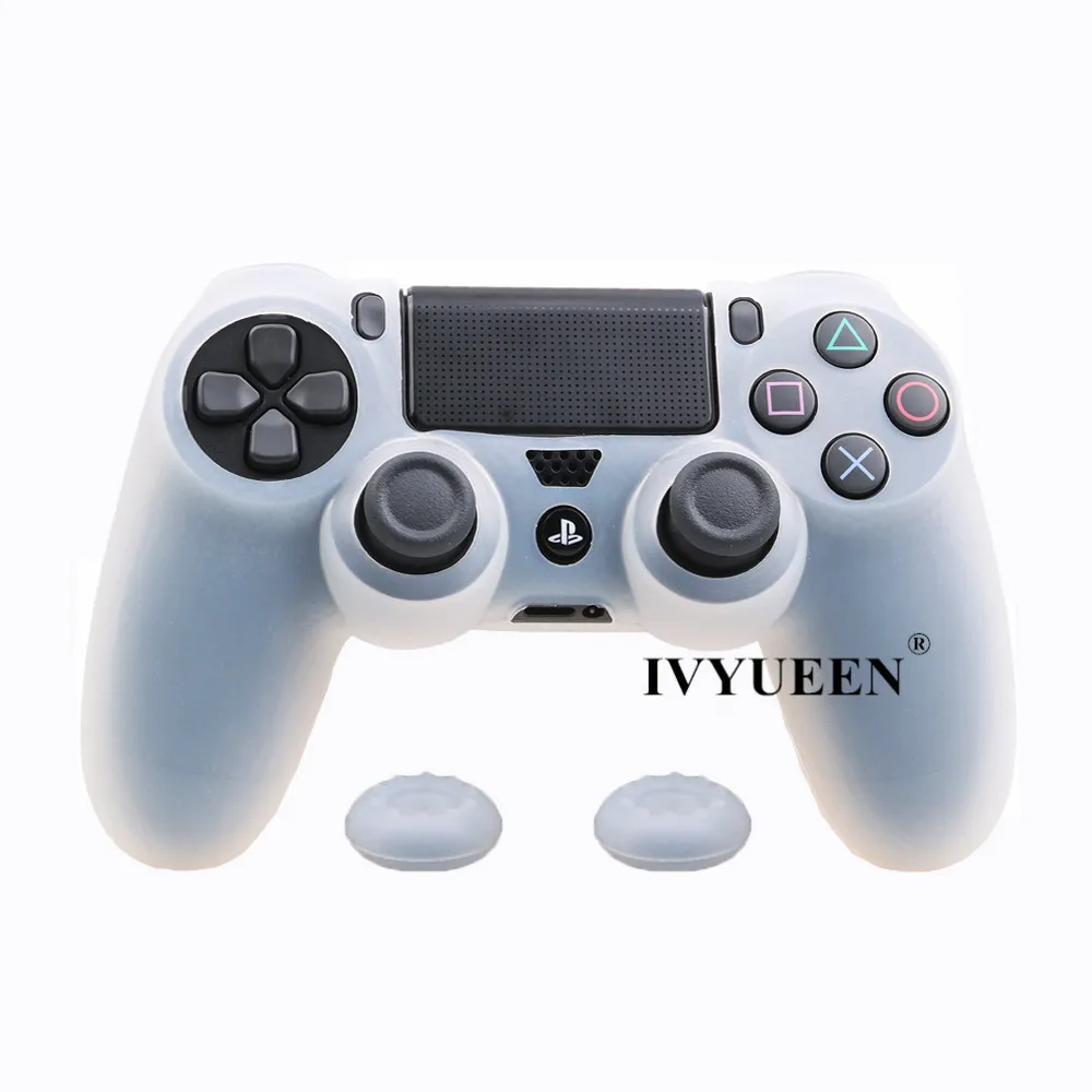 IVYUEEN для sony playstation 4 PS4 Pro тонкий контроллер силиконовый защитный чехол для кожи+ 2 палочки для большого пальца ручки для Dualshock 4 - Цвет: Clear