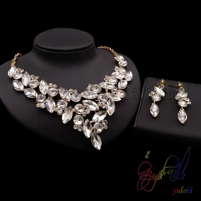 Ювелирный Комплект из жёлтого цветка и кристаллов|artificial jewellery set|crystal jewelry setfashion set