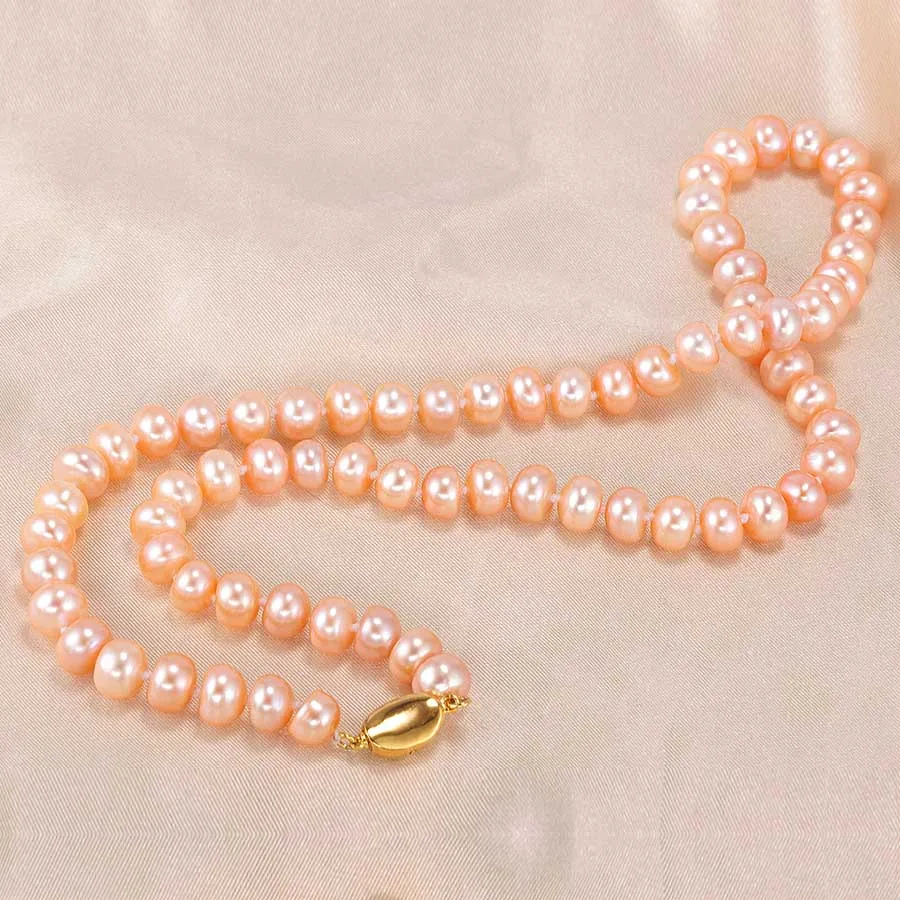 pink pearl Высокое качество, натуральный пресноводный жемчуг, ожерелья для женщин, модное Золотое ювелирное изделие, свадебное белое розовое ожерелье с настоящим жемчугом - Цвет камня: pink pearl