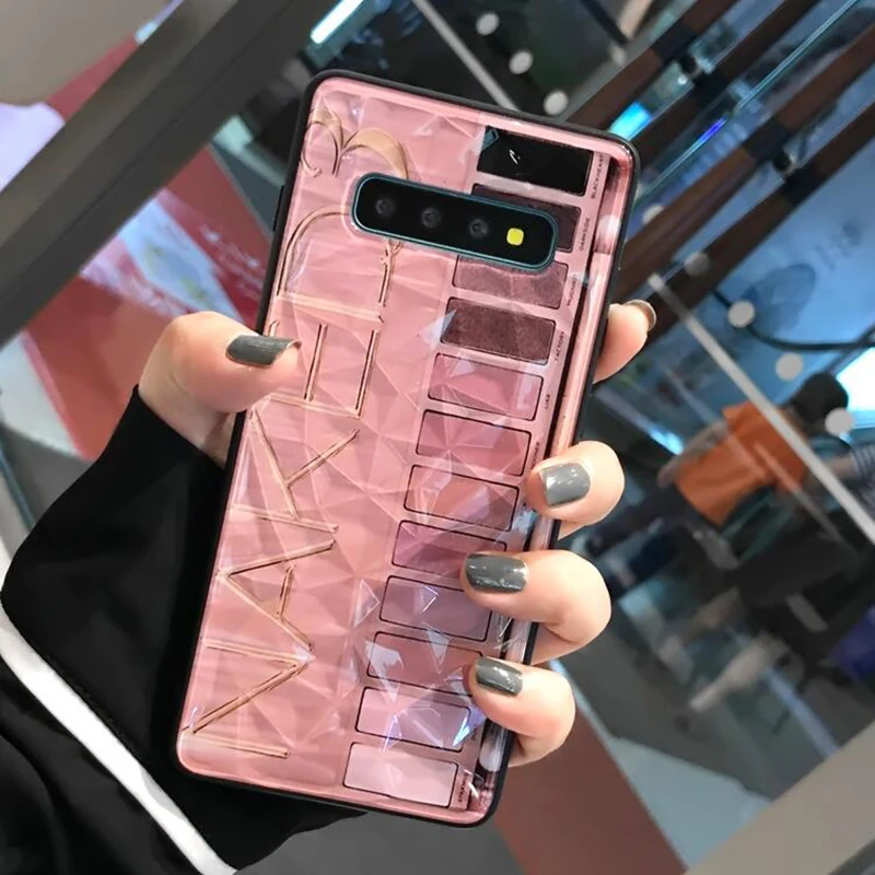 YHBBCASES 3D Diamond Pattern Hard Cases For Samsung Galaxy S8 S9 S10 Plus Cartoon Eyeshadow Box Phone Cover Note 8 9 |