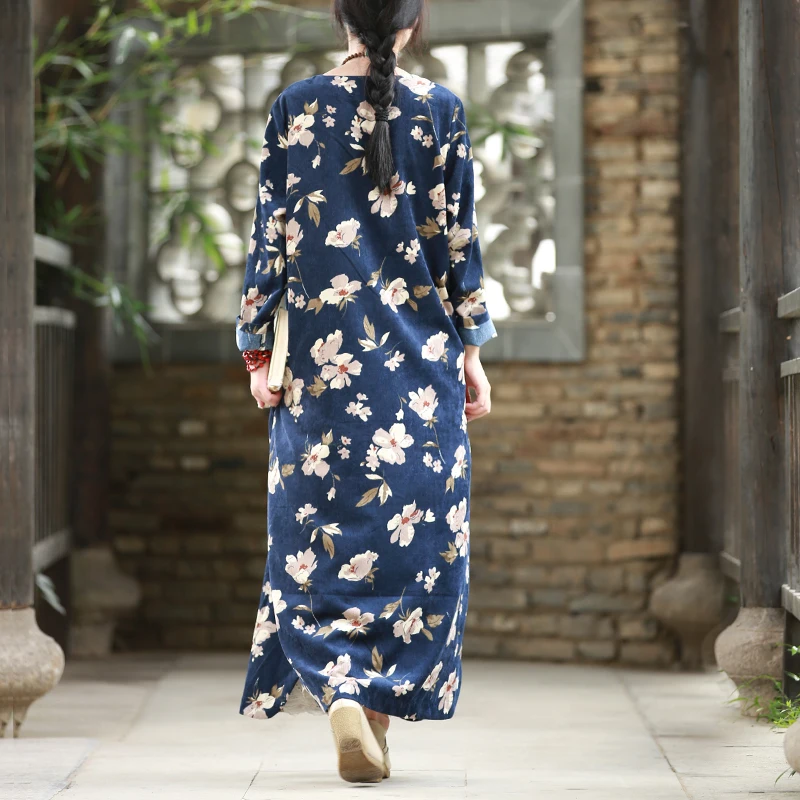 Женское винтажное платье Ципао с длинным рукавом и цветочным принтом|autumn women|women