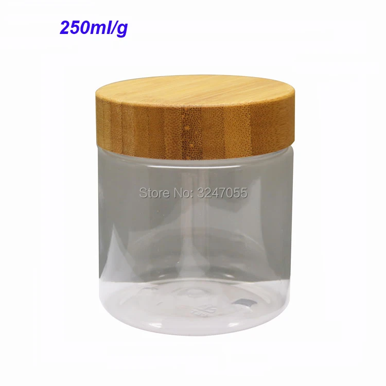 

250ml/g Clear Plastic Cosmetic Mask Refillable Pot,Portable Body Lotion Container,Empty Facial Cream Storage Jar with Bamboo Lid