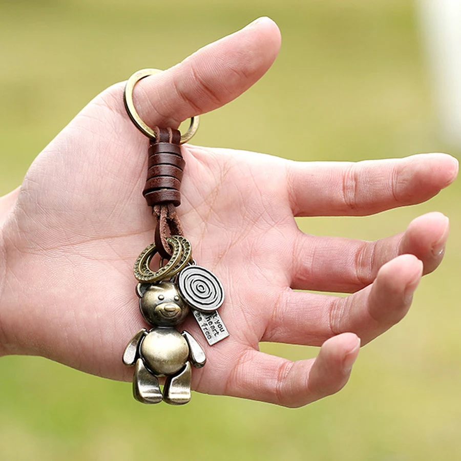 Шарм панк ретро Фантастические звери медведь кожаный брелок кольцо держатель
