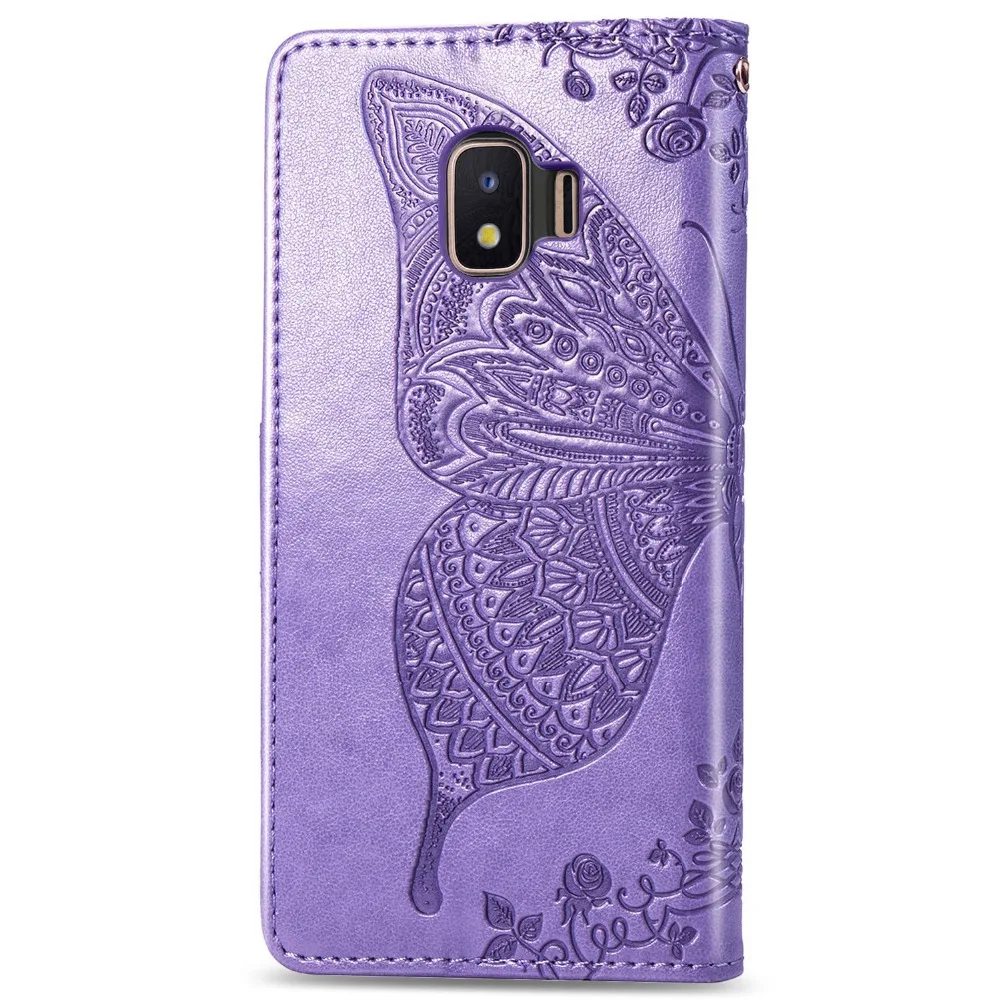 Кожаный чехол-книжка для Samsung Galaxy J2 Core Cover Butterfly Flower Capa On For samsung galaxy J260F