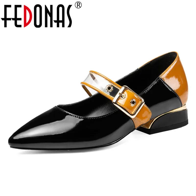 Женские туфли лодочки FEDONAS офисные из натуральной кожи на квадратном каблуке с