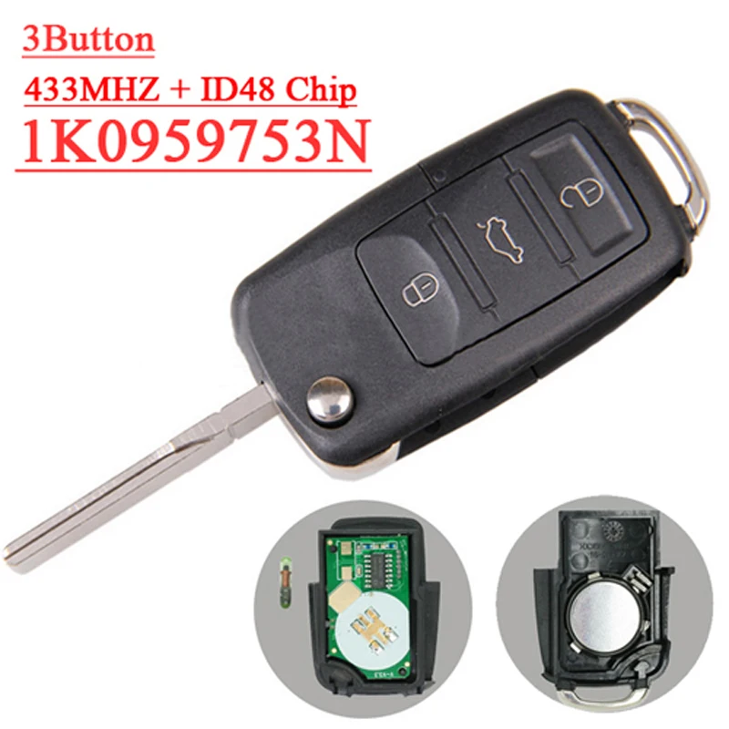 3 кнопки дистанционного ключа для VW Passat New Bora Lavida Sagitar 433 МГц ID48 чип 1K0959753N|key for|key for