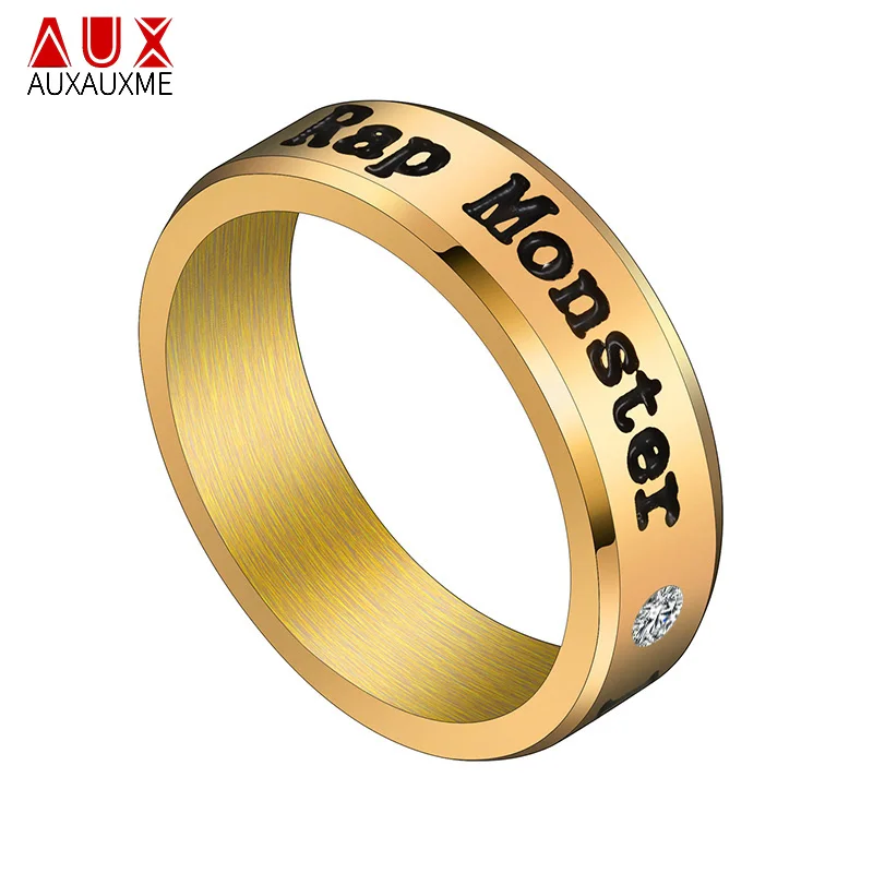 Auxauxme Titanium Steel Rap Monster Zircon Rings Gold Wedding Promise Ring For Women Men Engagement Jewelry Gift