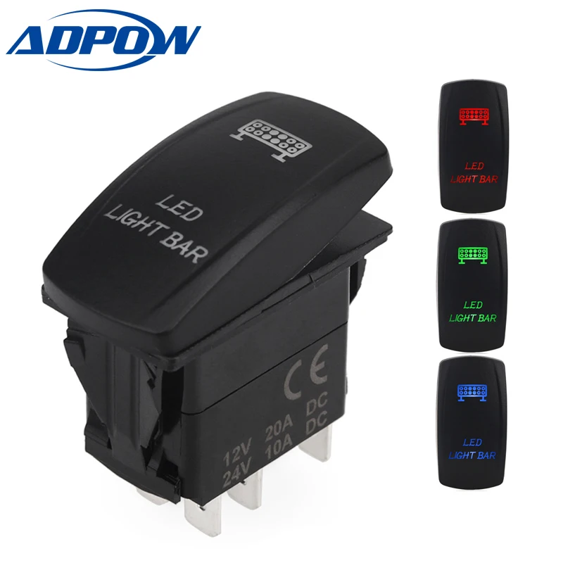 

ADPOW 5 Pin Laser Rocker Toggle Switch SASQUATCH Light 20A 12V On/off LED Light Blue Green Red Car Styling
