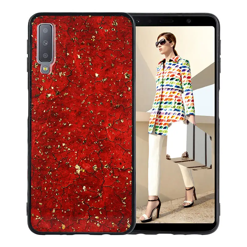 Red Роскошный блестящий Мраморный чехол для телефона из фольги для samsung Galaxy A7, мягкая задняя крышка из ТПУ, чехол s для samsung A7 A750, блестящий чехол - Цвет: Red