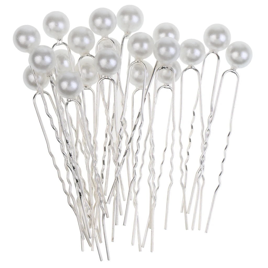 White Pearl 20 штук, искусственные жемчужные волосы, u-образные шпильки для волос, свадебные украшения для невесты, подружек невесты, головные уборы, аксессуары для причесок, сделай сам - Цвет: White Pearl