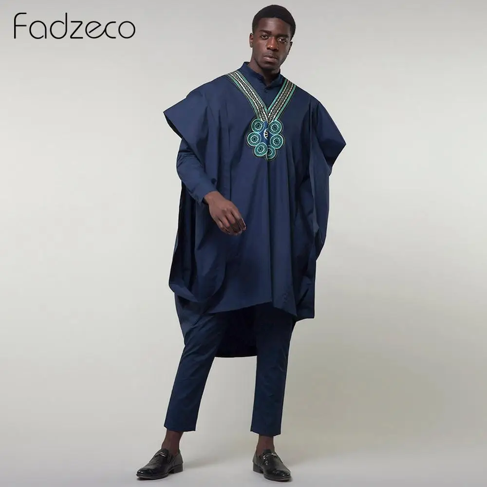 Мужские африканские костюмы Fadzeco Agbada Дашики блузка брюки деловой комплект из 3