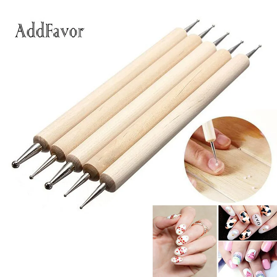 Addfavor 5 шт. деревянная ручка для раскрашивания ногтей DIY Дизайн ногтей советы живопись Стразы в горошек дизайн ногтей ручка Marbleizing Инструменты для гелевых ногтей