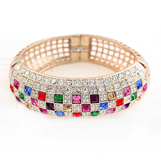 Роскошные Разноцветные кристаллы от браслеты Swarovski& браслеты Магнитный Широкий розовое золото цвет браслет для женщин Свадебные индийские ювелирные изделия