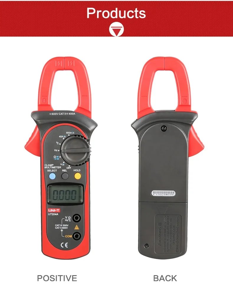 UNI-T UT204A 600A AC DC Цифровые клещи с тестом температуры Автоматический диапазон 600 в непрерывность электрического напряжения зуммер