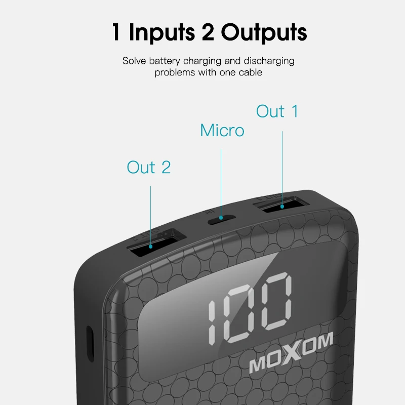 Внешний аккумулятор MOXOM 20000 мАч портативное зарядное устройство с USB разъемом для