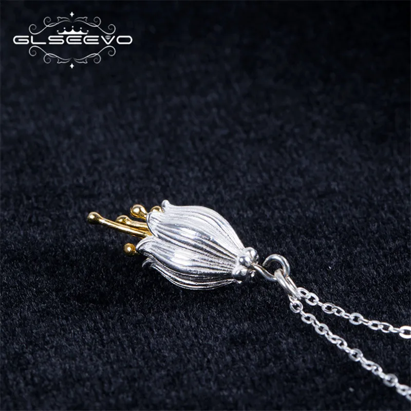 GLSEEVO 925 Sterling Silver Flower Pendant Necklace Personality Bellflower Female Handmade Fine Jewelry Sieraden GN0038 | Украшения и