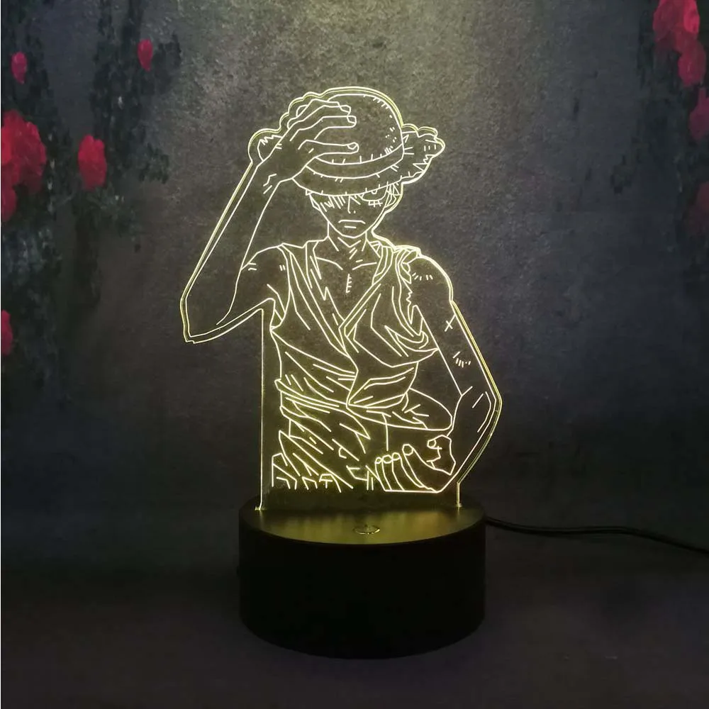 Мультфильм figrue 3D Луффи человек носить шляпу светодиодный светильник ночник для