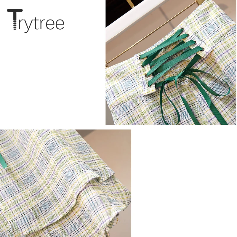 Trytree/летний женский костюм из двух предметов повседневный топ с вырезом + юбка