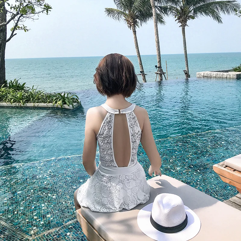 2018 женский черный кружевной сдельный купальник сетчатый лоскутный винтажный