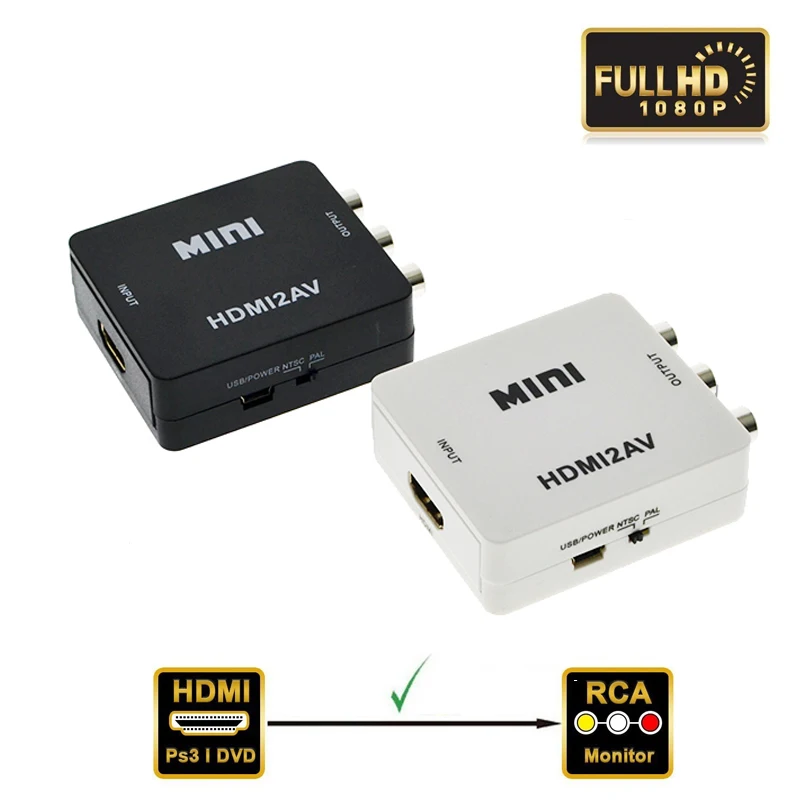 Мини HDMI в AV 1080p видео конвертер коробка AV2HDMI RCA CVBS адаптер для HD ТВ PS3 PS4 PC DVD Xbox