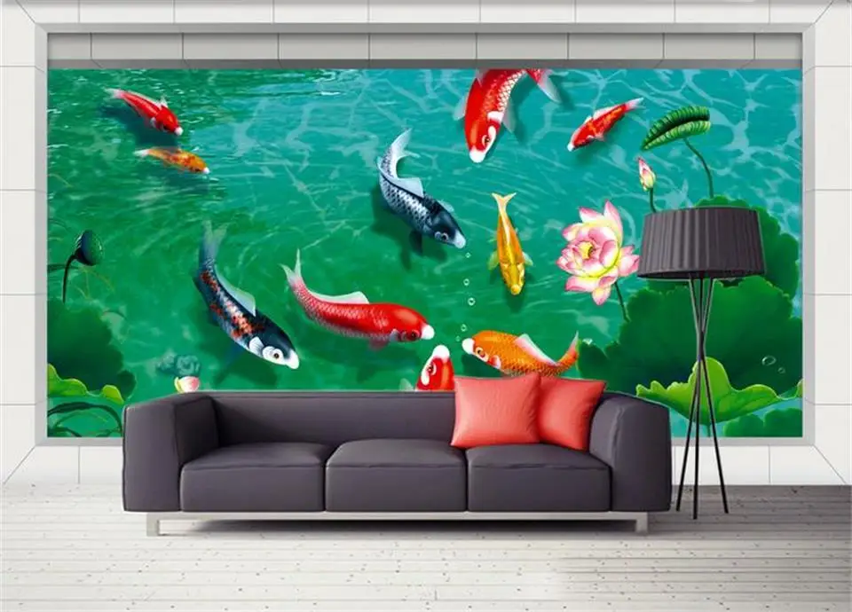3d обои на заказ Фреска нетканые фото девять рыбок Лотос Ривер ТВ фон картина