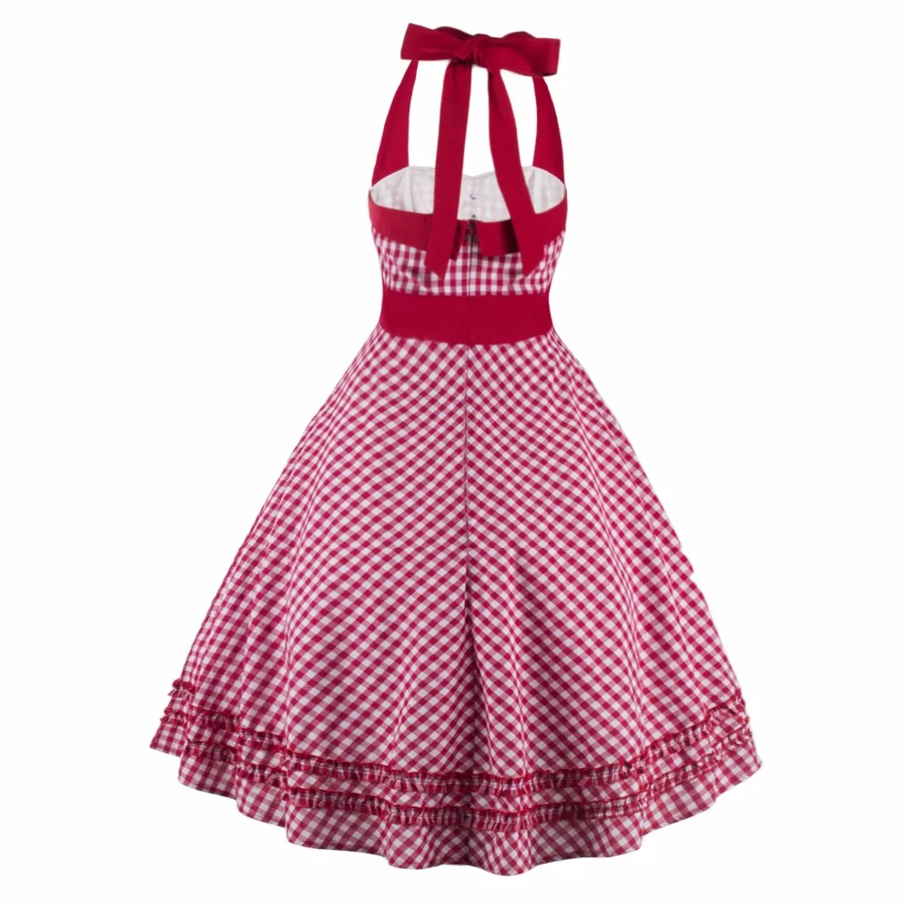 Женское винтажное платье в клетку Audrey Hepburn лоскутное с лямкой на шее повседневное