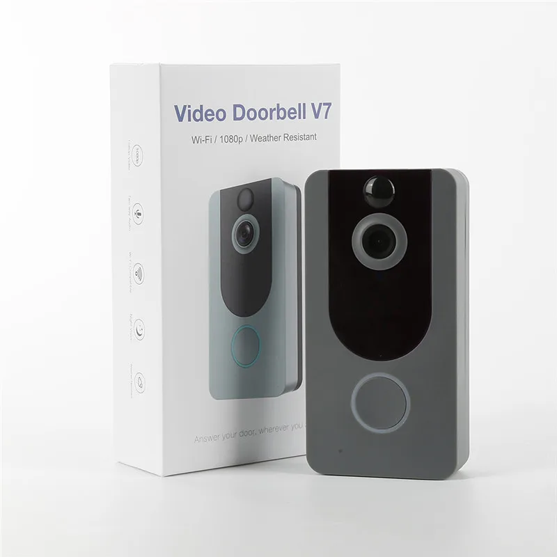 Серебристый V7 1080p WiFi видео дверной звонок камера беспроводной видеодомофон домофон удаленный мониторинг сигнализация ночное видение умный дверной Звонок - Цвет: Серебристый