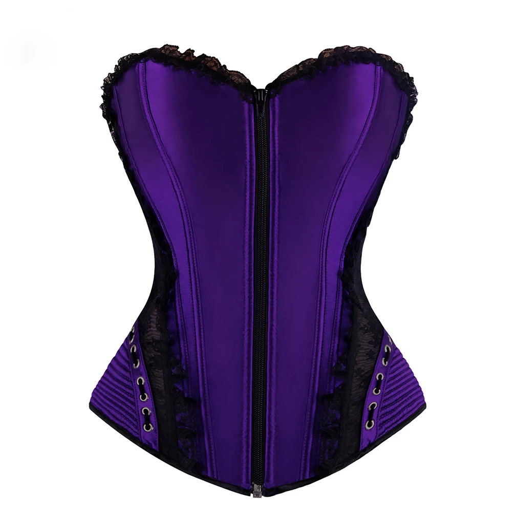 Женский элегантный атласный корсет Overbust черный кружевной Викторианский