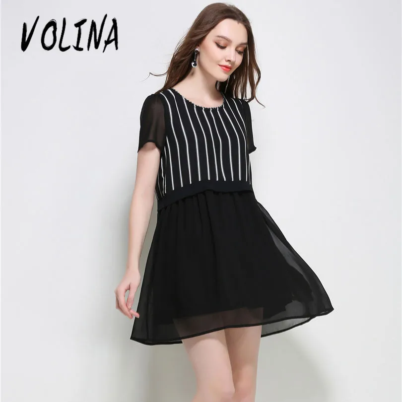 VOLINA 2017 шифон Dress Для Женщин большого размера Вскользь dress полоса vestidos О Образным
