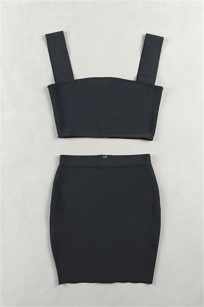 Leger Babe Square Collar Without Sleeve Back Zipper Short Top Sexy Elastic Package Hip Mini Party Dress Two Pieces Set Clubwear
