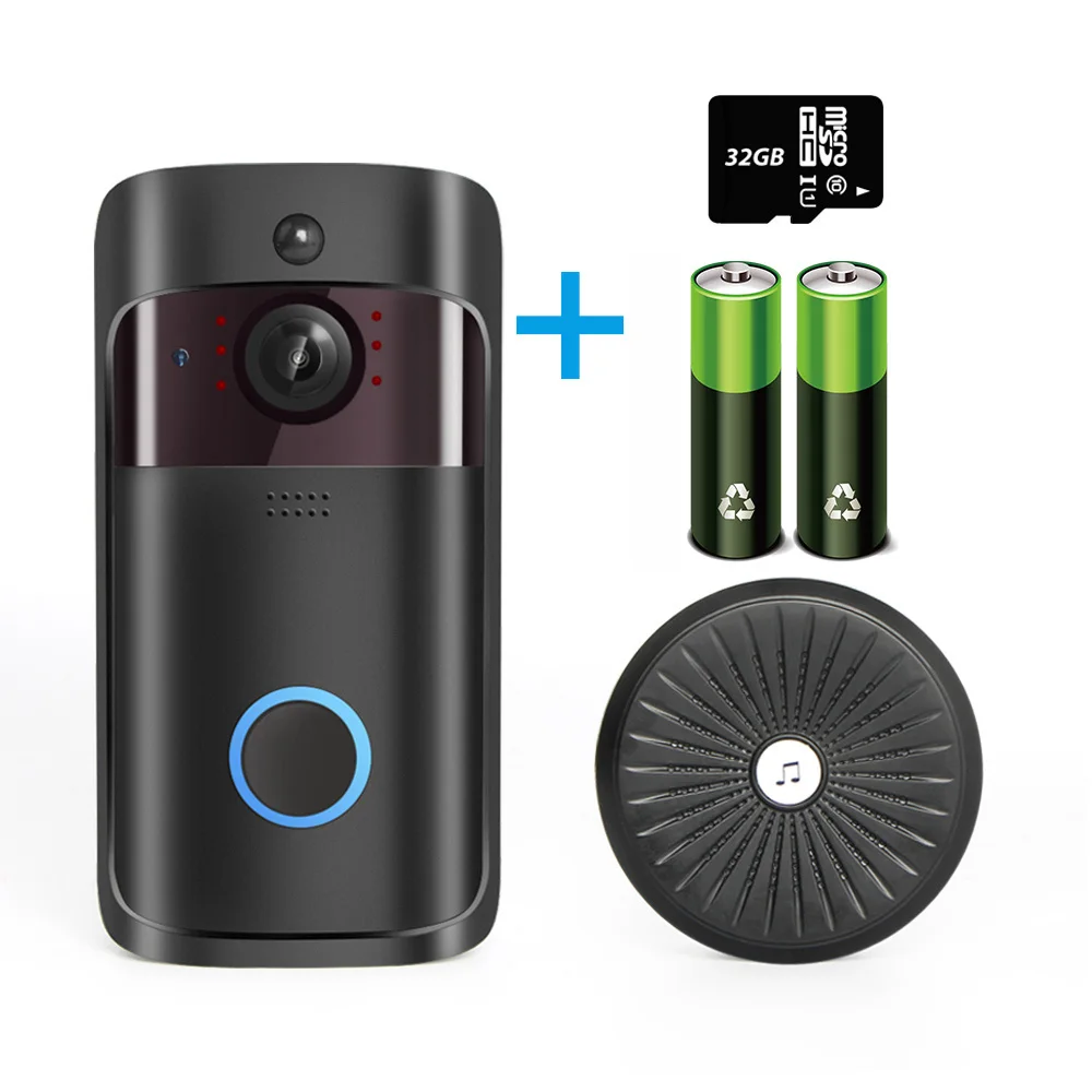 Chime Battery 32GB 1.0MP 720P беспроводной Wifi видео дверной звонок Камера Безопасности двухсторонний аудио умный Wi-Fi дверной звонок видеодомофон ночное видение приложение Tosee - Цвет: Chime Battery 32GB