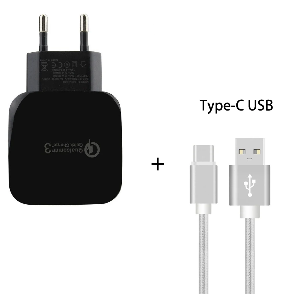 QC3.0 USB порт зарядное устройство Быстрая зарядка 3 фута Тип C 1 зарядный кабель для